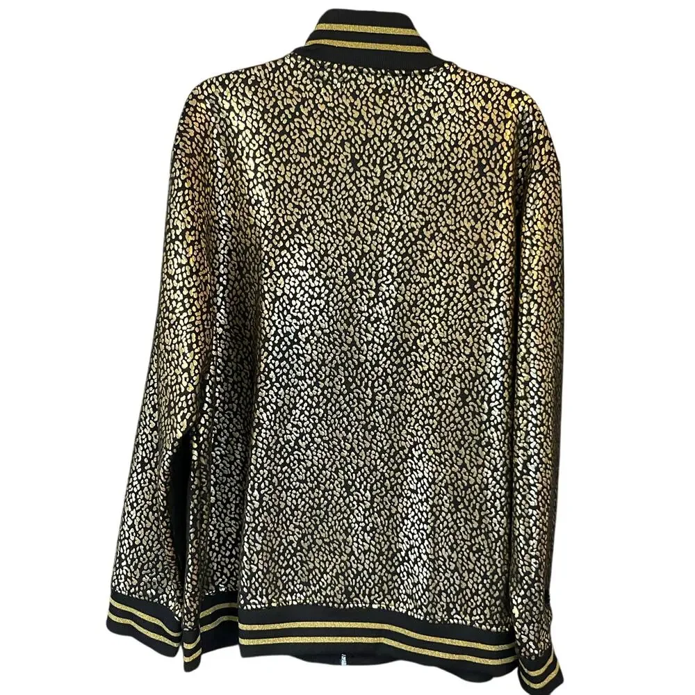 INC Black Gold Leopard Print Bomber Jacket XXL Mens Oversized Streetwear EUC